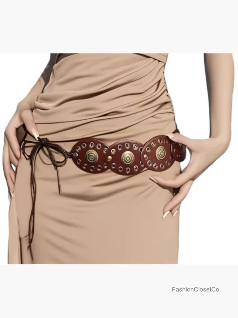 PU Leather Concho Western Belt Wide Disc Cowgirl Belt for Women